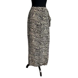Silk Zebra Print Ann May Sarong Faux Wrap Skirt Size 4